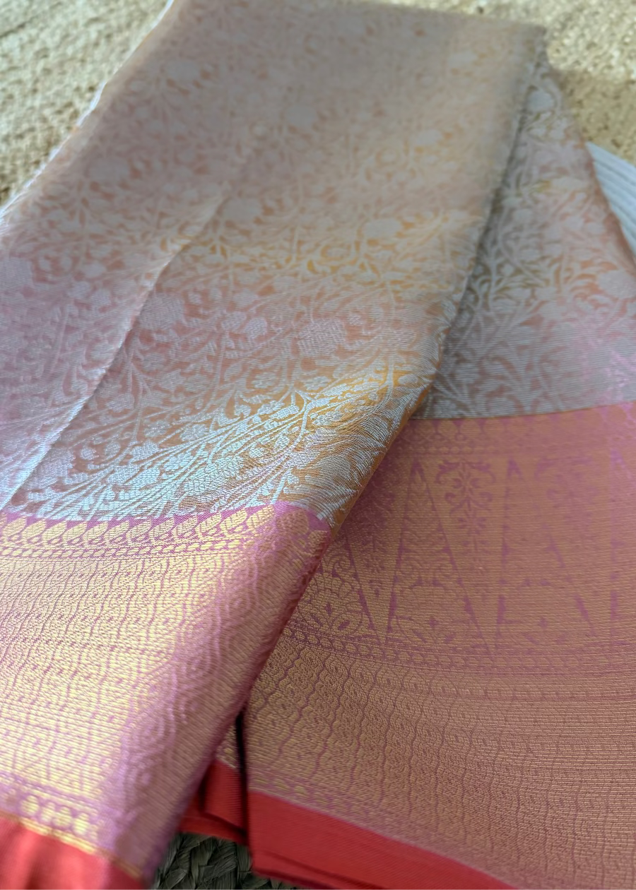 Light Pink Semi Brocade Silk Saree - Banaras