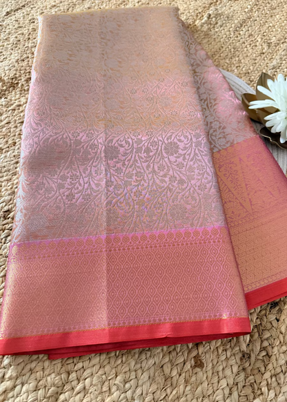 Light Pink Semi Brocade Silk Saree - Banaras