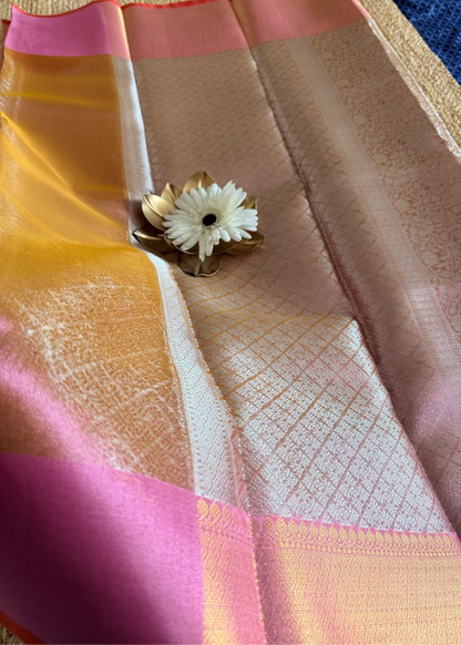 Light Pink Semi Brocade Silk Saree - Banaras