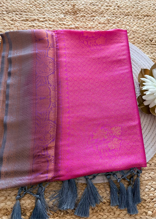 Dark Pink Kubera Semi Silk Saree- TN