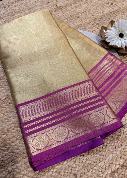 Beige & Majenta Tissue Silk Saree- Banaras
