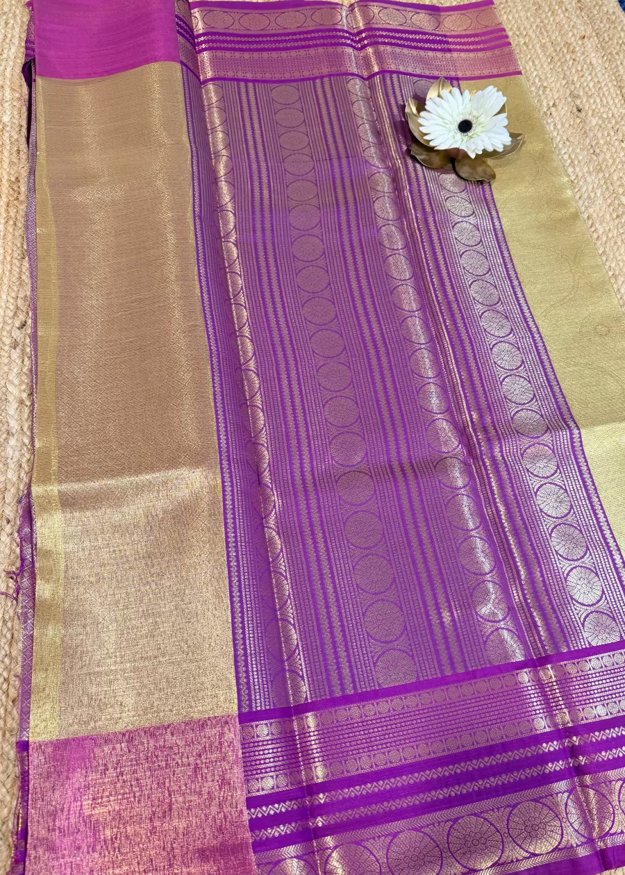 Beige & Majenta Tissue Silk Saree- Banaras
