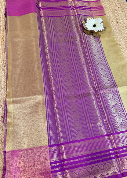 Beige & Majenta Tissue Silk Saree- Banaras