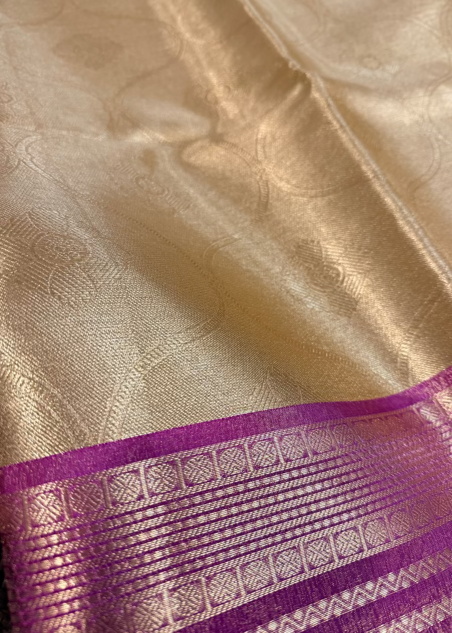 Beige & Majenta Tissue Silk Saree- Banaras