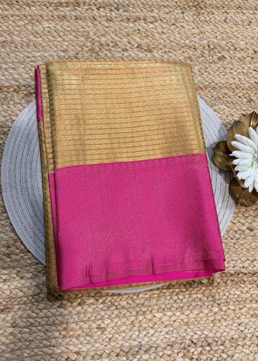 Pink and Golden Tissue Silk Saree- Banaras