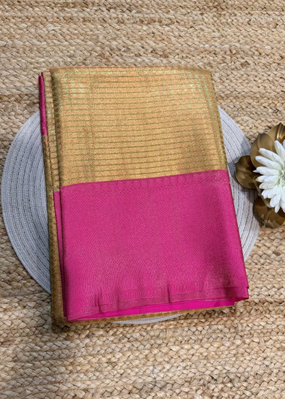 Pink and Golden Tissue Silk Saree- Banaras