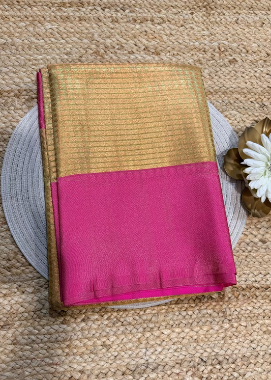 Pink and Golden Tissue Silk Saree- Banaras