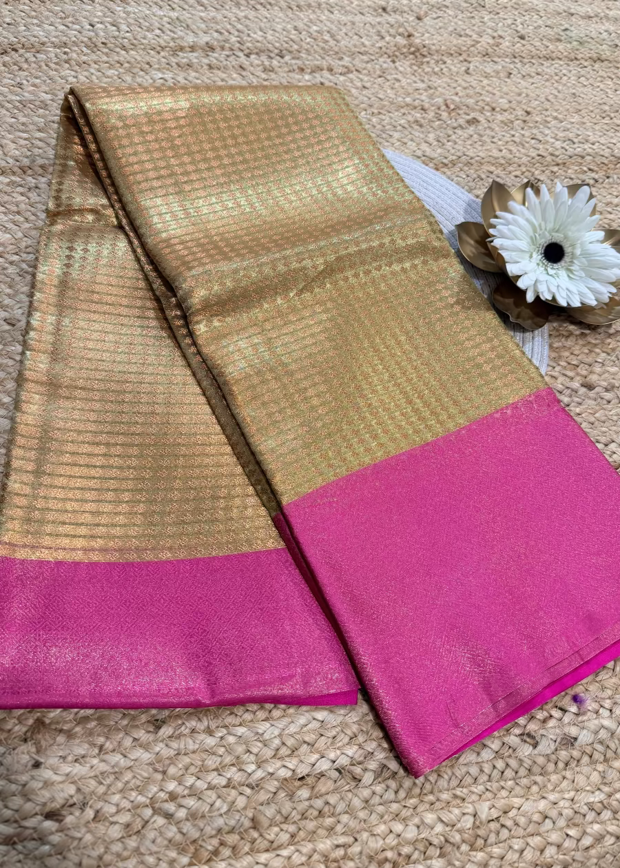 Pink and Golden Tissue Silk Saree- Banaras
