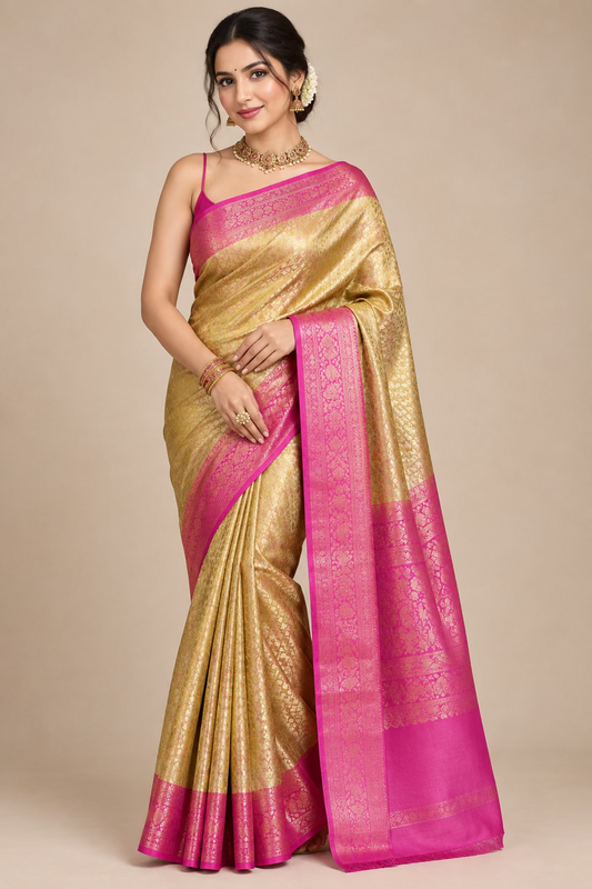 Pink and Golden Tissue Silk Saree- Banaras