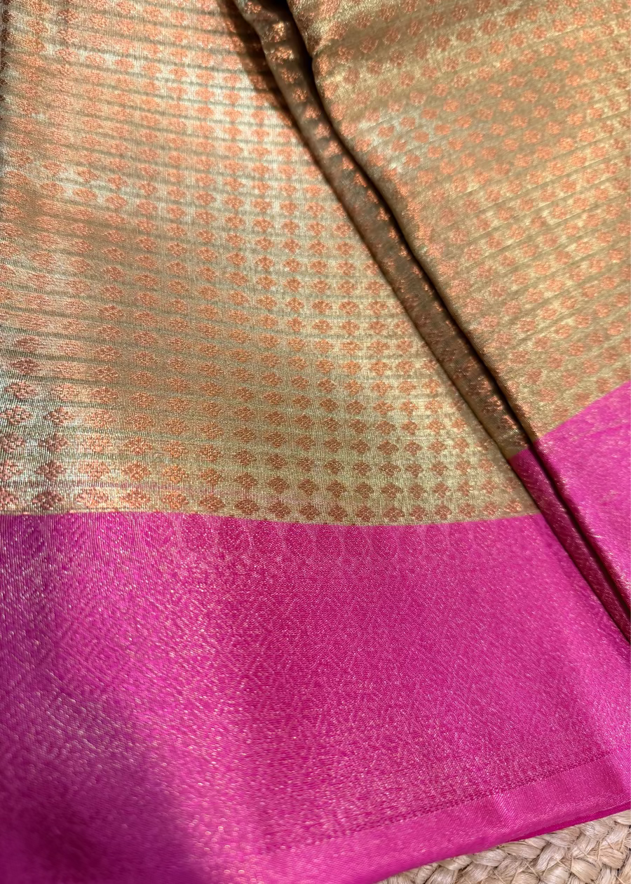 Pink and Golden Tissue Silk Saree- Banaras