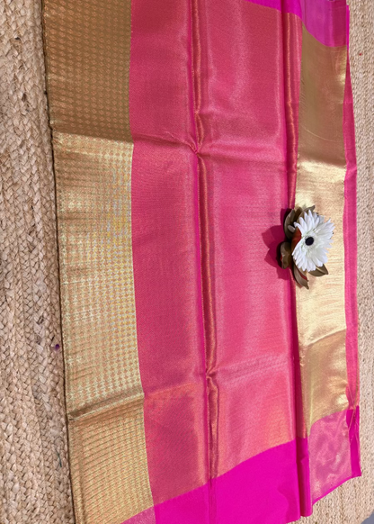 Pink and Golden Tissue Silk Saree- Banaras
