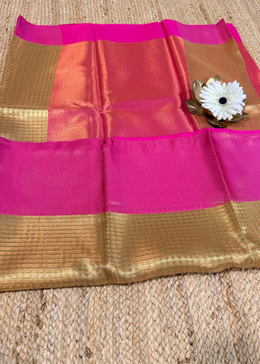Pink and Golden Tissue Silk Saree- Banaras