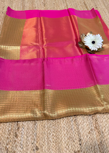 Pink and Golden Tissue Silk Saree- Banaras