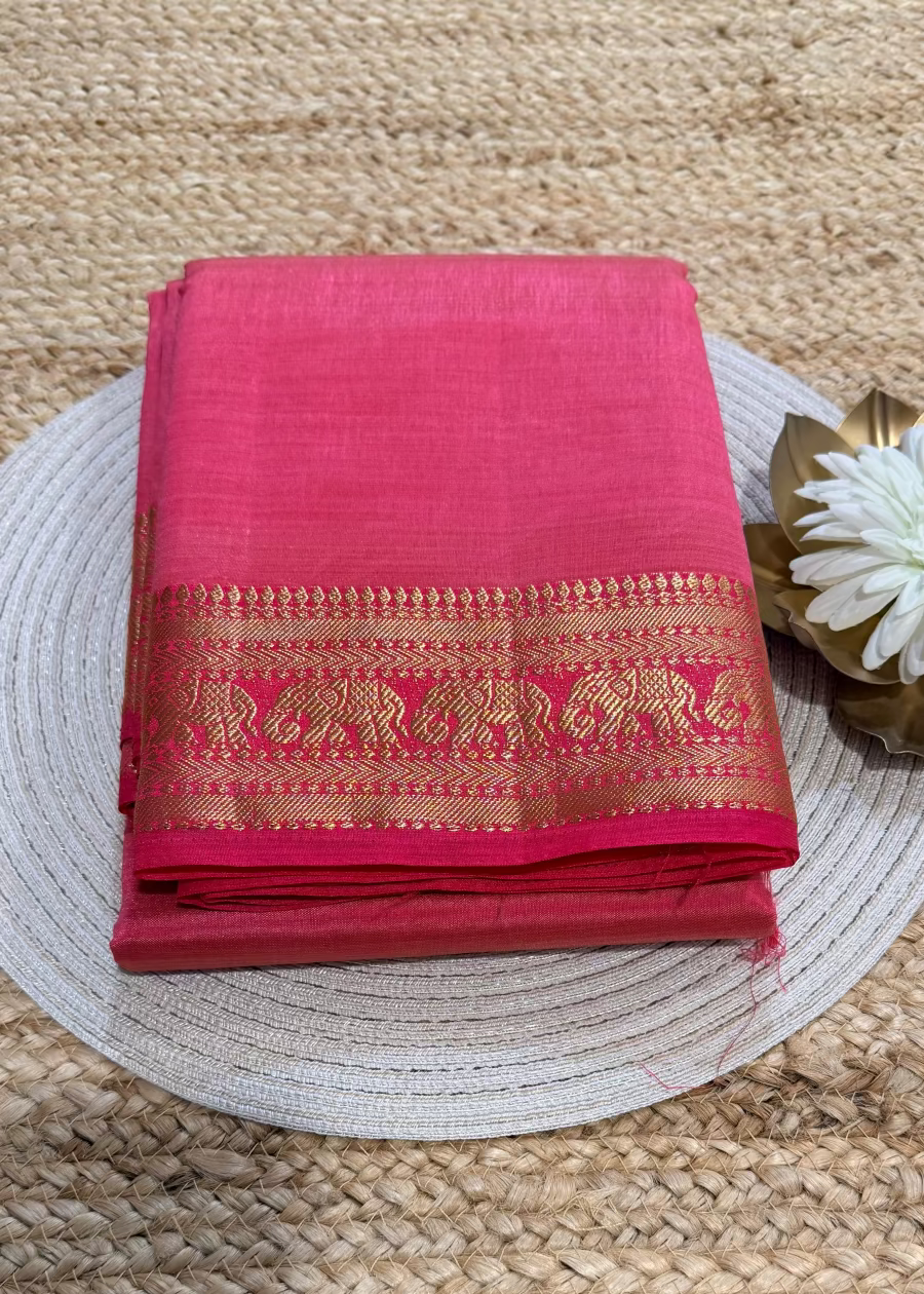 Coral Pink Semi Tussar Silk Saree- Casual