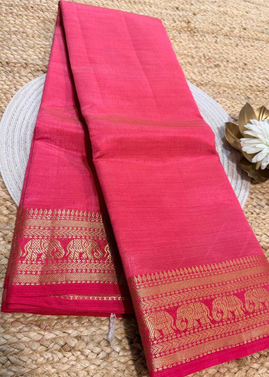 Coral Pink Semi Tussar Silk Saree- Casual