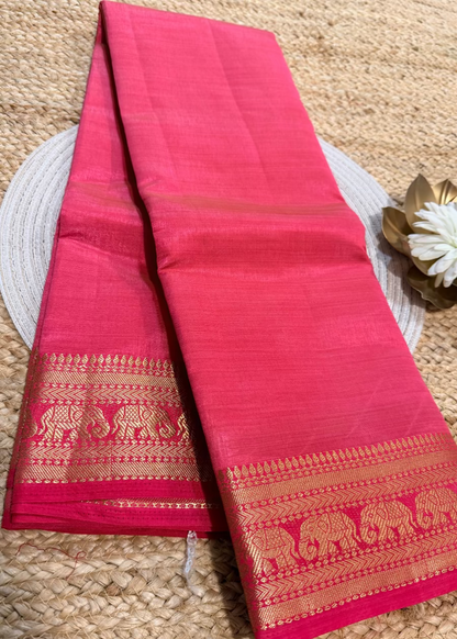Coral Pink Semi Tussar Silk Saree- Casual