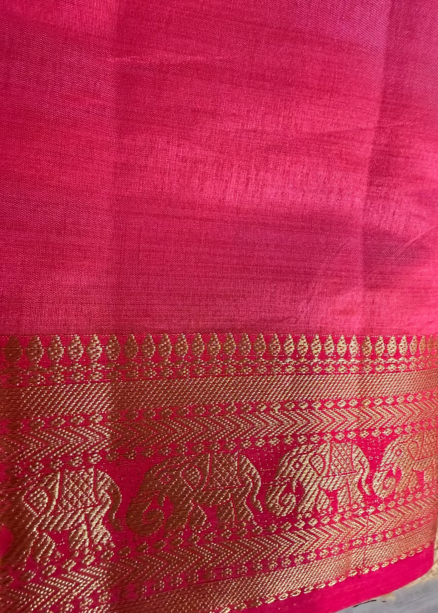 Coral Pink Semi Tussar Silk Saree- Casual