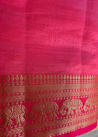Coral Pink Semi Tussar Silk Saree- Casual