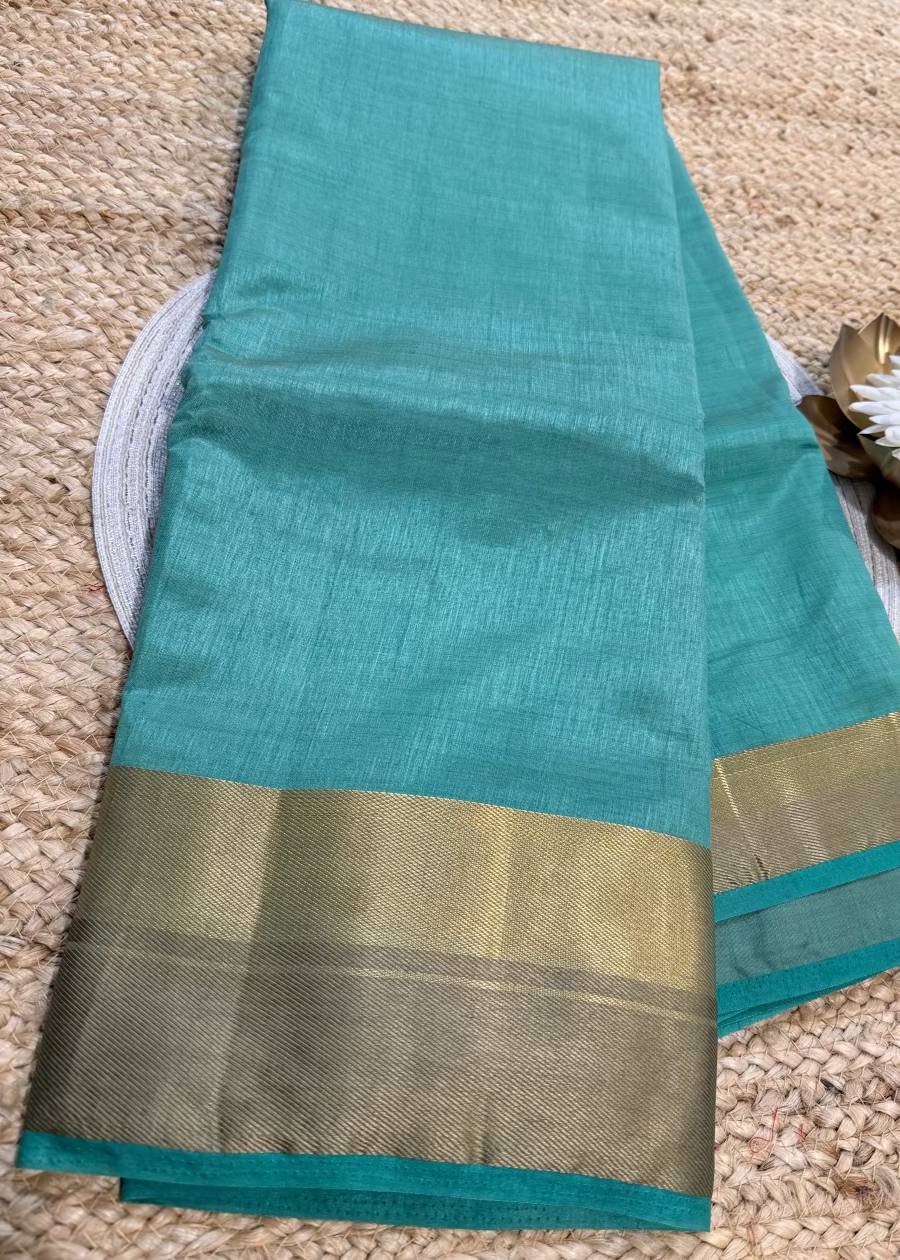 Turquoise Semi Tussar Silk Saree- Casual