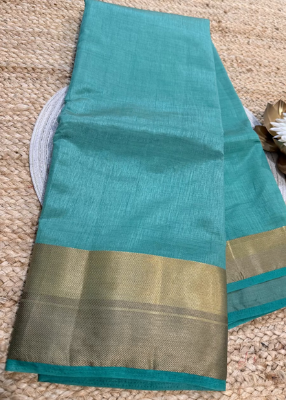 Turquoise Semi Tussar Silk Saree- Casual