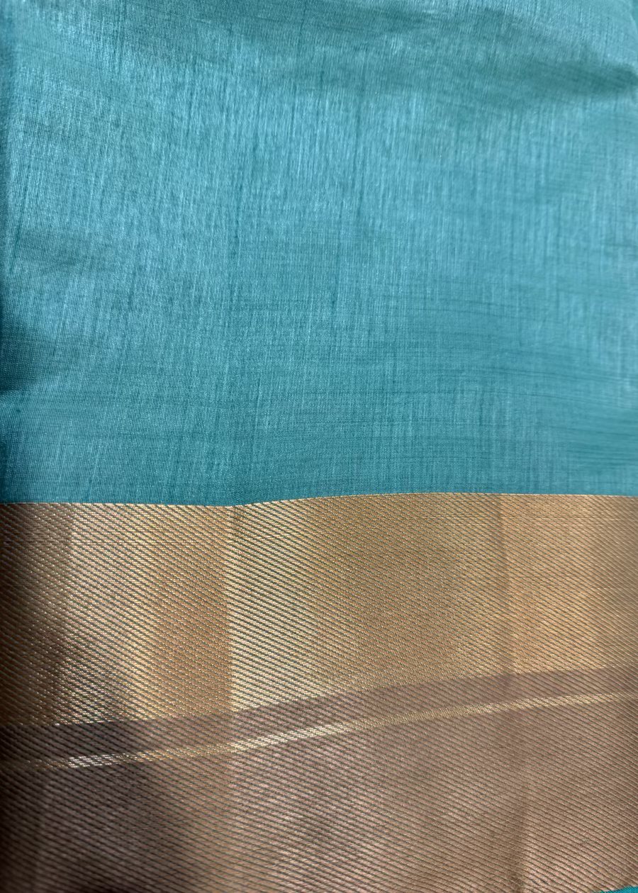 Turquoise Semi Tussar Silk Saree- Casual