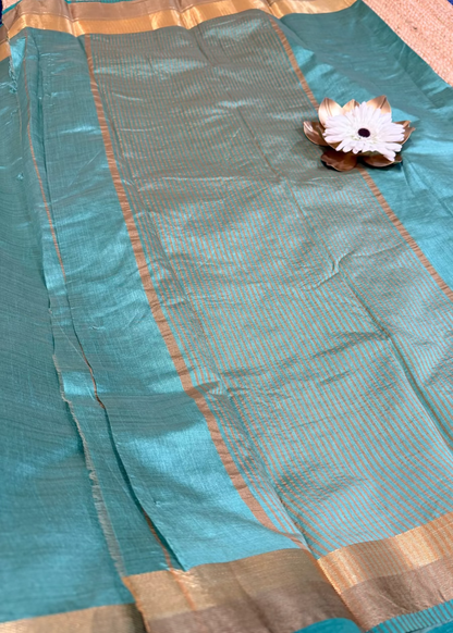 Turquoise Semi Tussar Silk Saree- Casual