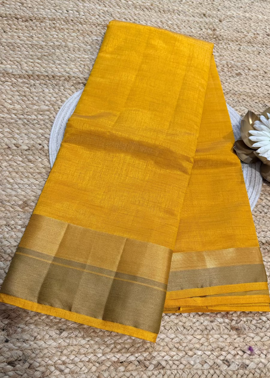Yellow Semi Tussar Silk Saree- Casual