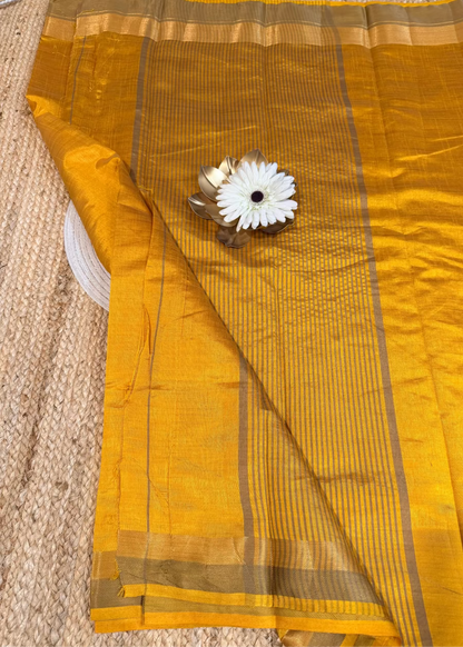 Yellow Semi Tussar Silk Saree- Casual