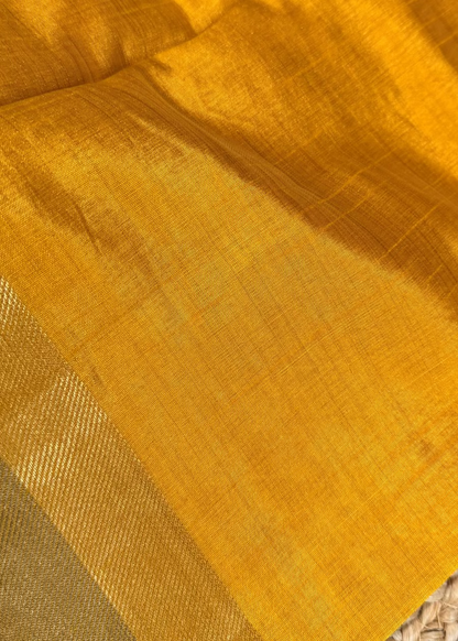 Yellow Semi Tussar Silk Saree- Casual