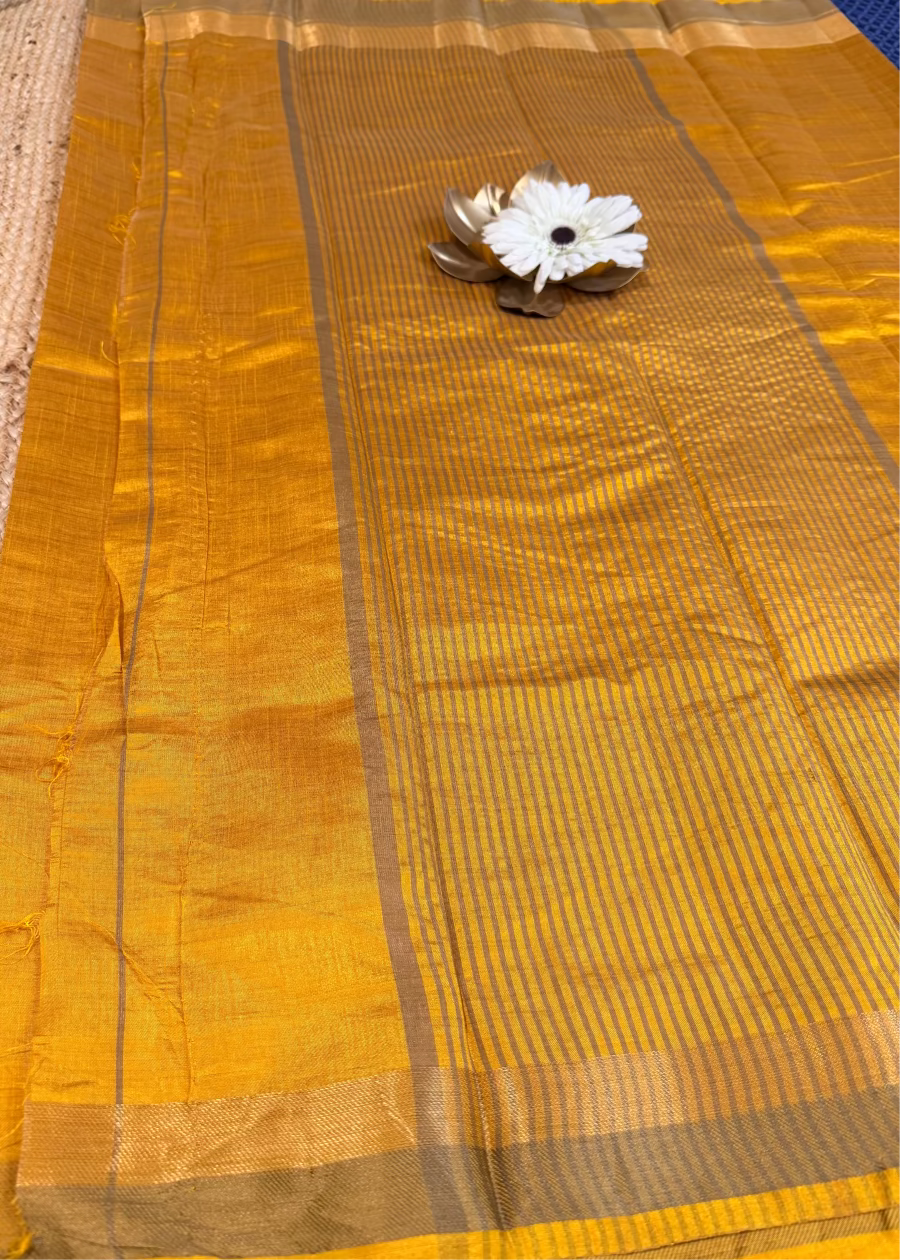 Yellow Semi Tussar Silk Saree- Casual