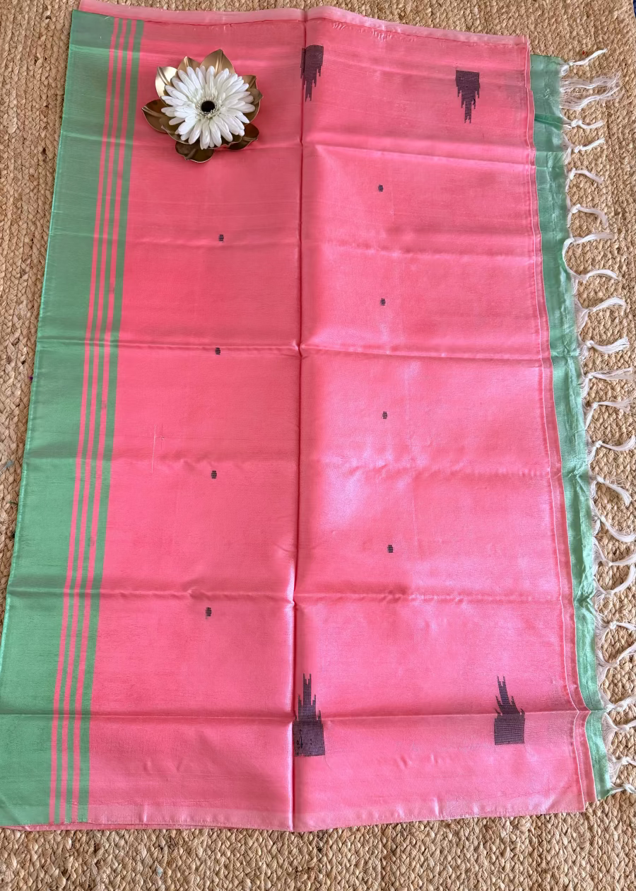 Pink and Sage Green Banana Pith Silk Saree- TN