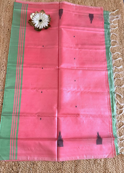 Pink and Sage Green Banana Pith Silk Saree- TN