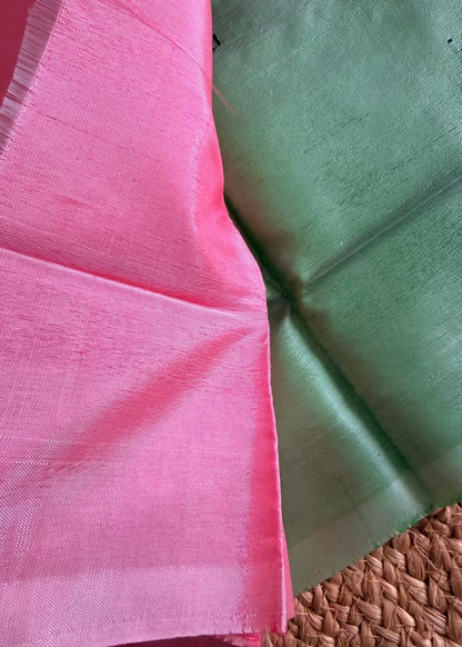 Pink and Sage Green Banana Pith Silk Saree- TN