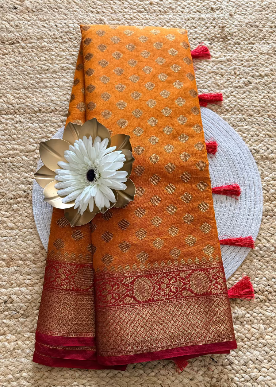 Orange and Red Semi Georgette Saree- Banaras