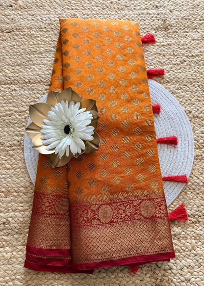 Orange and Red Semi Georgette Saree- Banaras