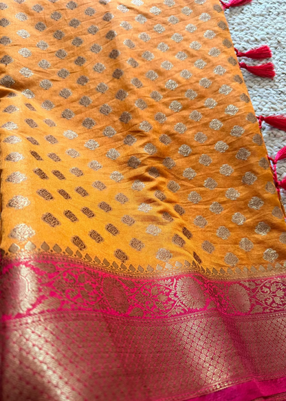 Orange and Red Semi Georgette Saree- Banaras