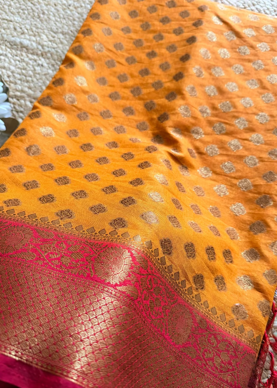 Orange and Red Semi Georgette Saree- Banaras