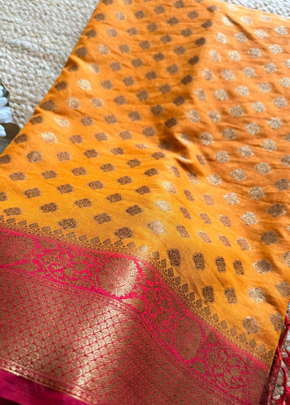 Orange and Red Semi Georgette Saree- Banaras