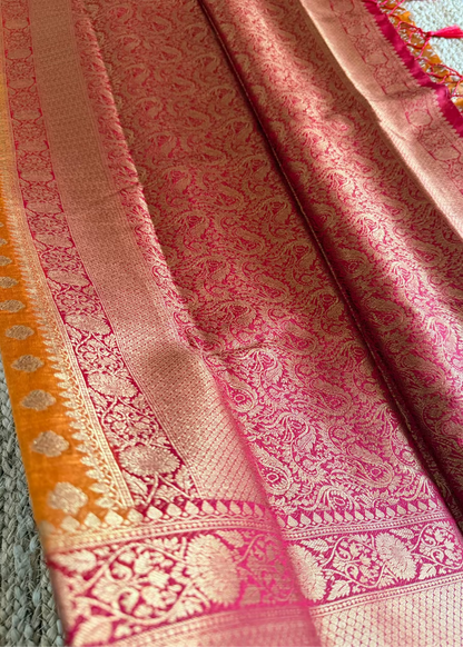 Orange and Red Semi Georgette Saree- Banaras
