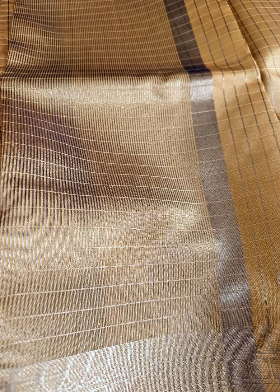 Golden Yellow Checks Semi Silk Saree- TN.