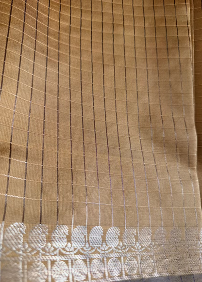 Golden Yellow Checks Semi Silk Saree- TN.