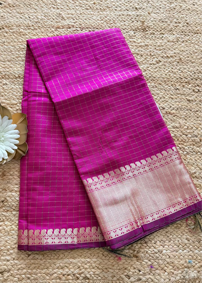 Majenta Checks Design Silk Saree- TN