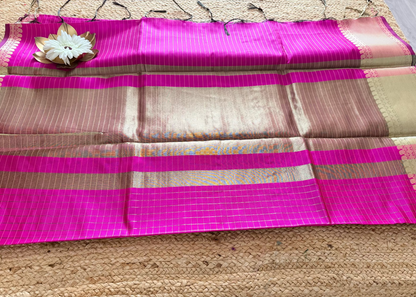 Majenta Checks Design Silk Saree- TN