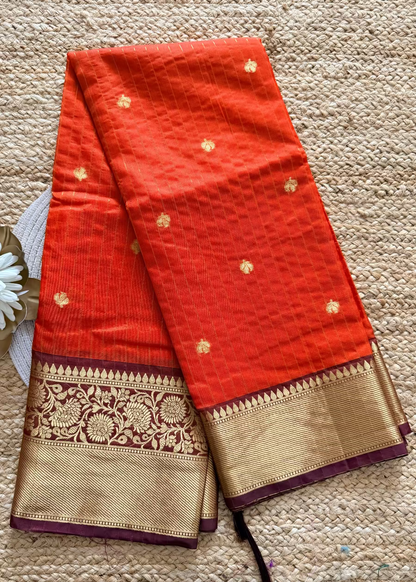 Orange and Brown  Checks Design Saree- TN