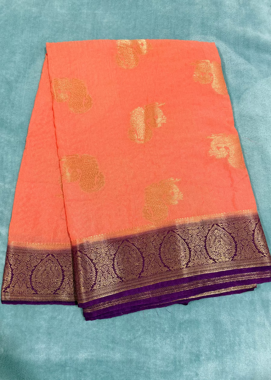 Peach Colour Semi Georgette Saree- Karnataka