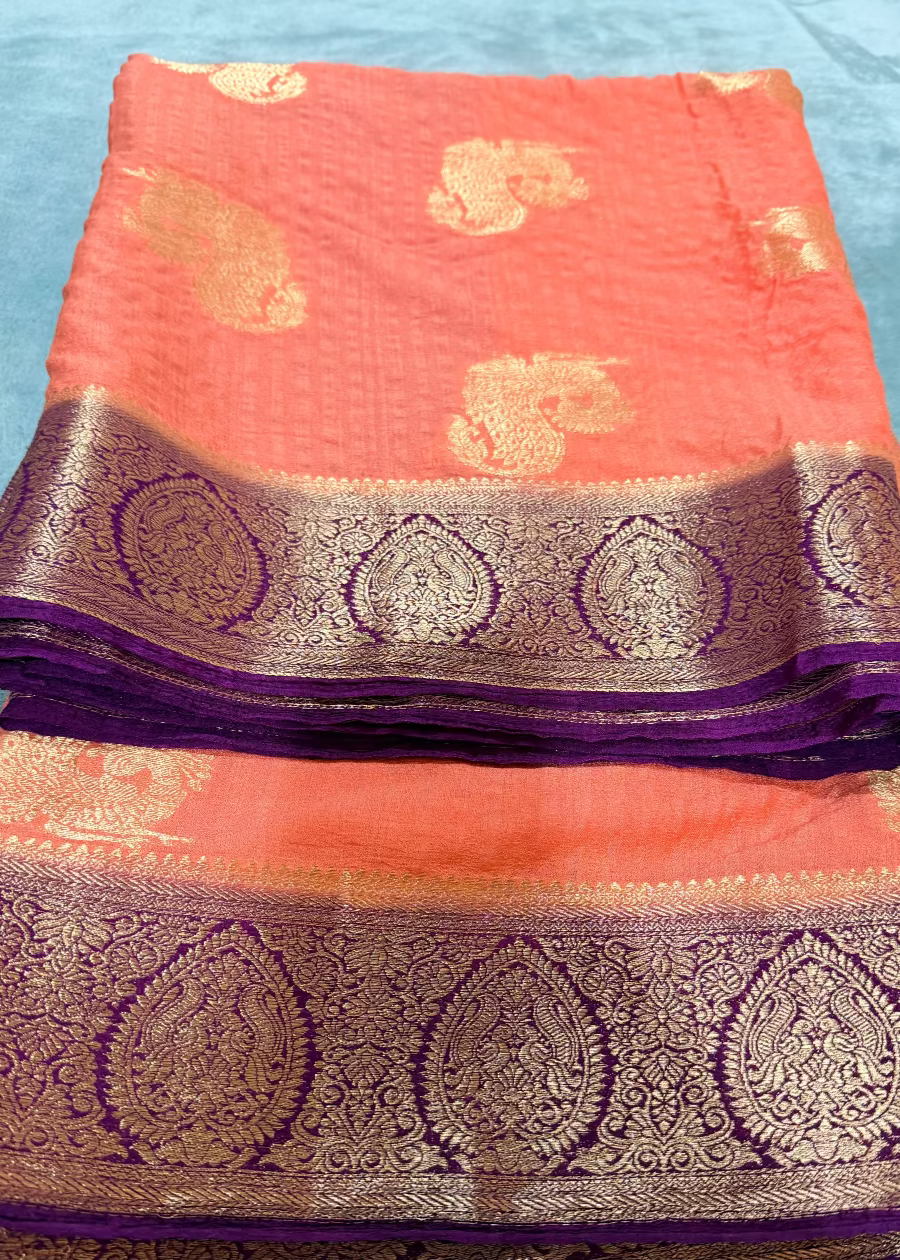 Peach Colour Semi Georgette Saree- Karnataka
