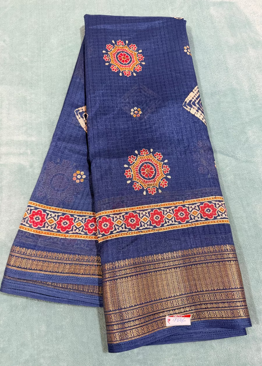 Blue Printed Fancy Saree- Casual