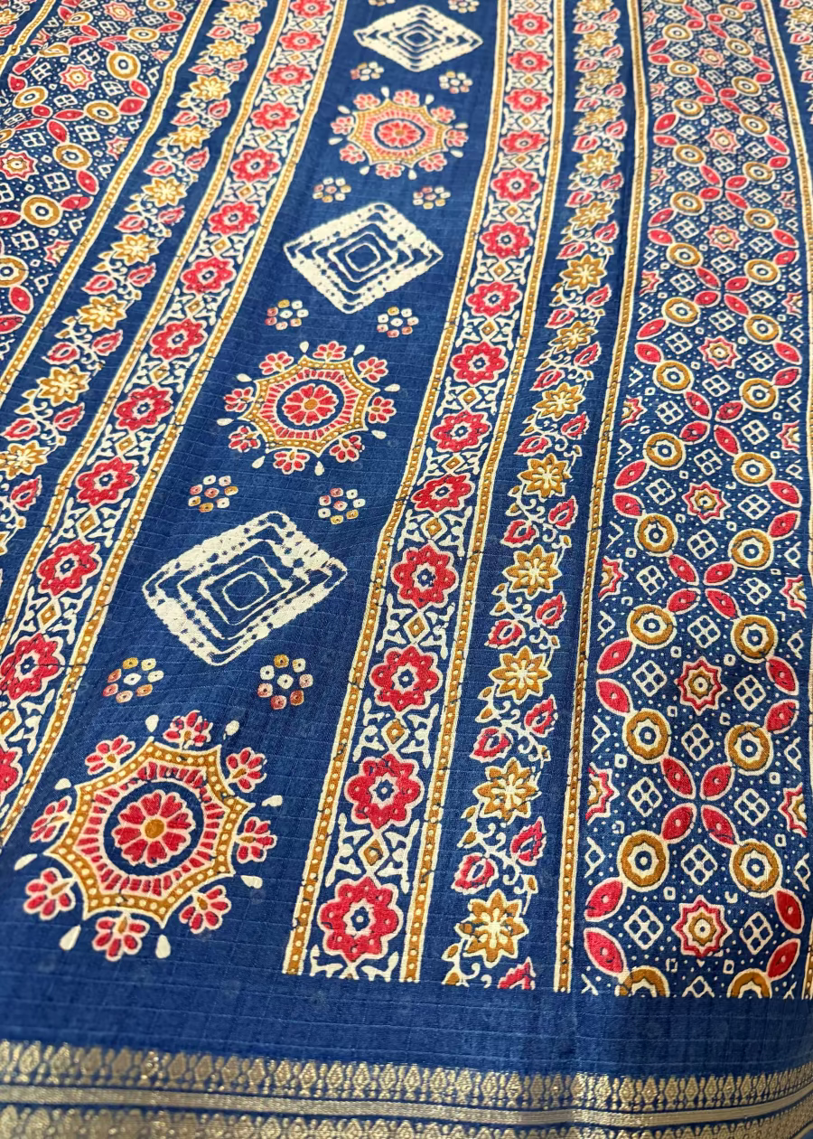 Blue Printed Fancy Saree- Casual
