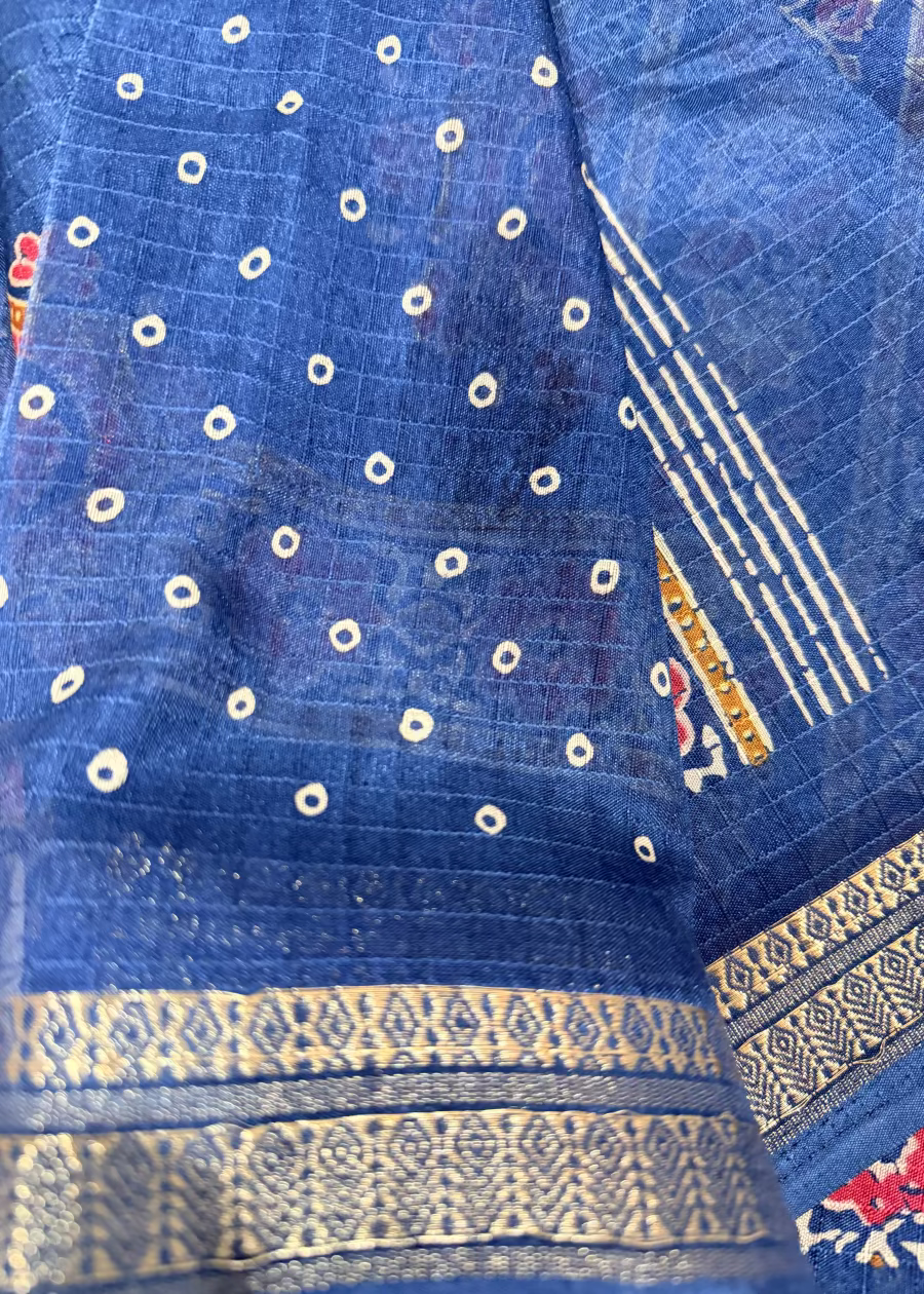 Blue Printed Fancy Saree- Casual