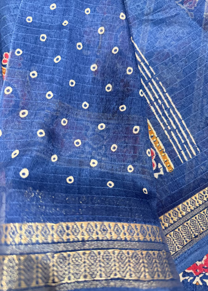 Blue Printed Fancy Saree- Casual